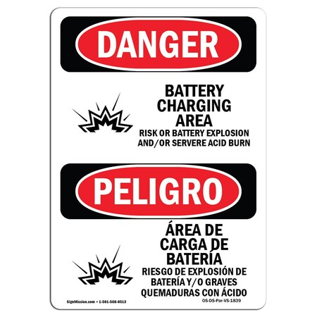 Signmission OSHA Sign, 18" H, Rigid Plastic, Battery Charging Area Risks Bilingual Spanish, 1218-VS-1839 OS-DS-P-1218-VS-1839